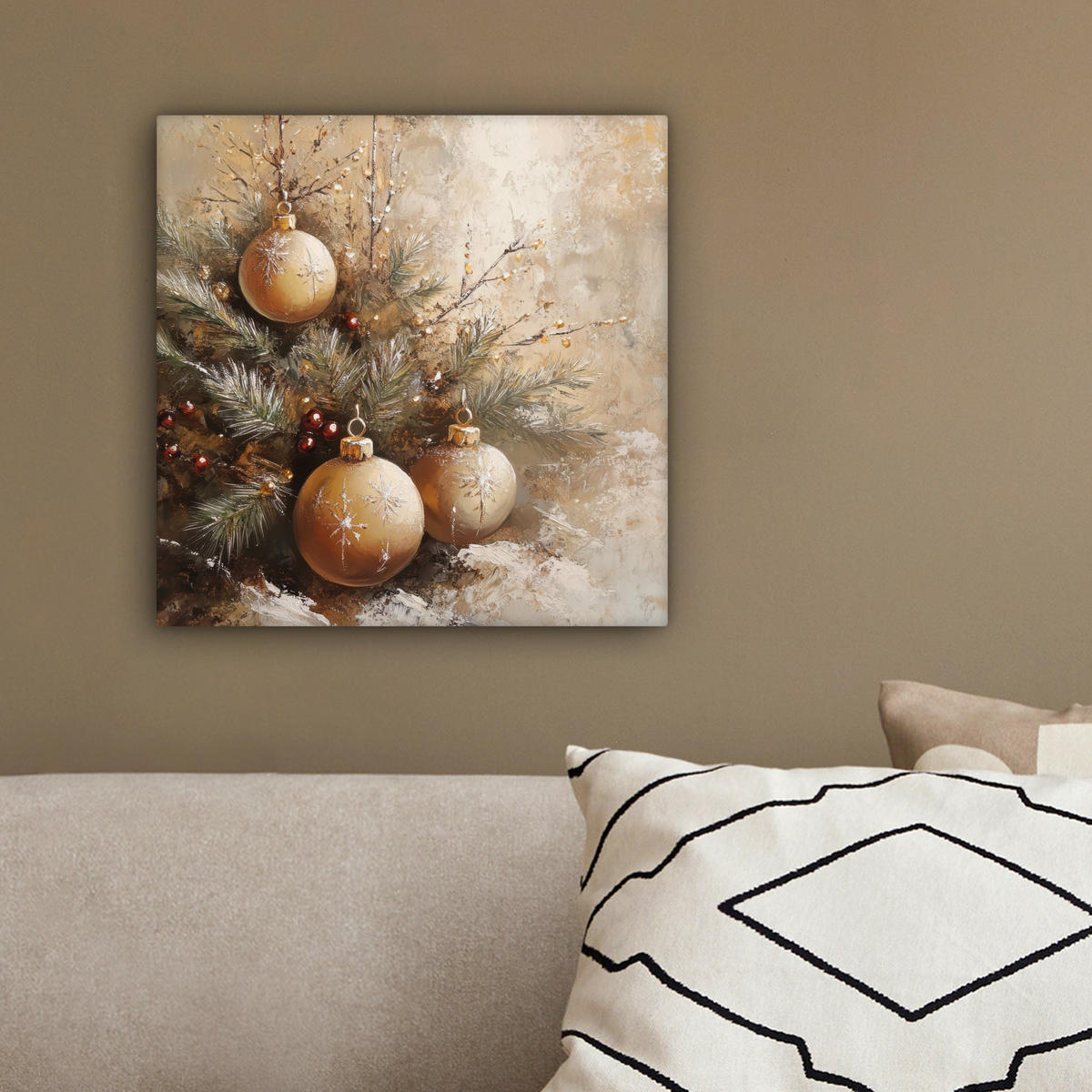 LEINWANDBILD Weihnachten - Kugeln - Beige - Gold 20x20 cm - Goldfarben, Textil (20/20cm) - MuchoWow