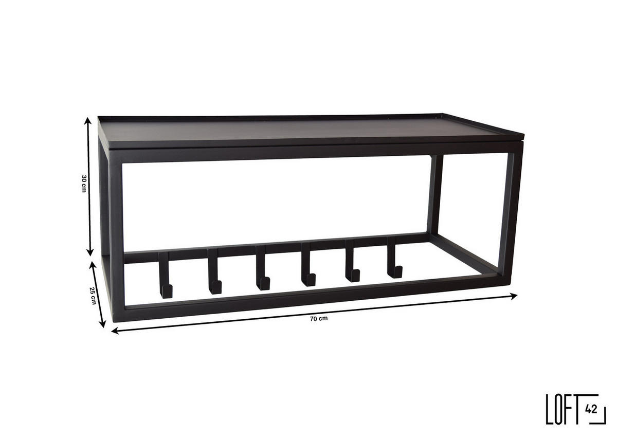 KLEIDERABLAGE Blacky Schwarz - Schwarz, Metall (25/70/30cm) - LOFT42