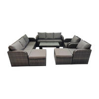 GARTENMÖBEL SET mit Sofa Polyrattan 10-Sitzer Dunkelgrau - Dunkelgrau/Grau, Glas/Kunststoff - Fimous