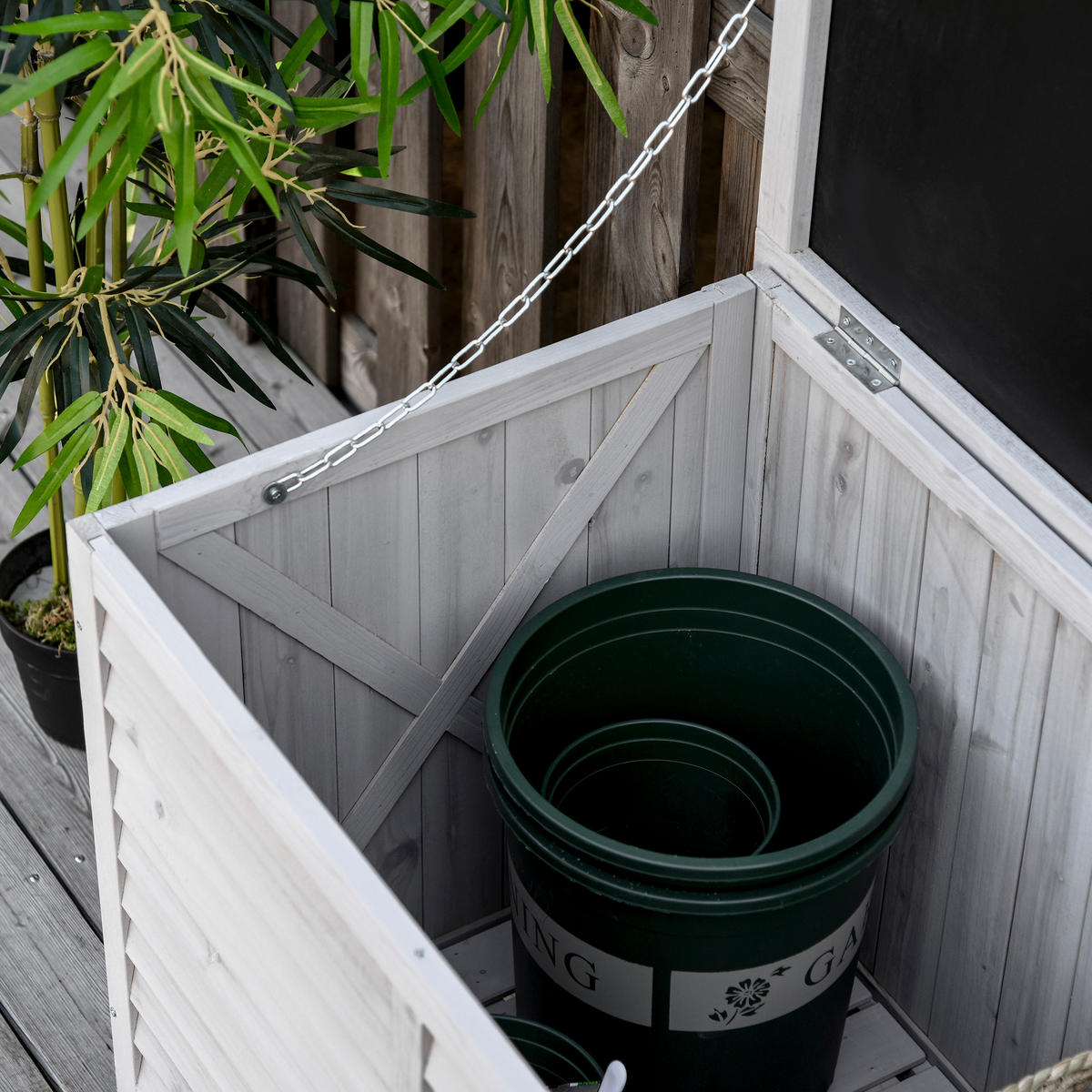 GARTENBOX Kissenbox Aufbewahrungsbox Gartentruhe, wetterbeständig, Massivholz, Grau - Hellgrau, Holz (56/60/127cm) - Outsunny