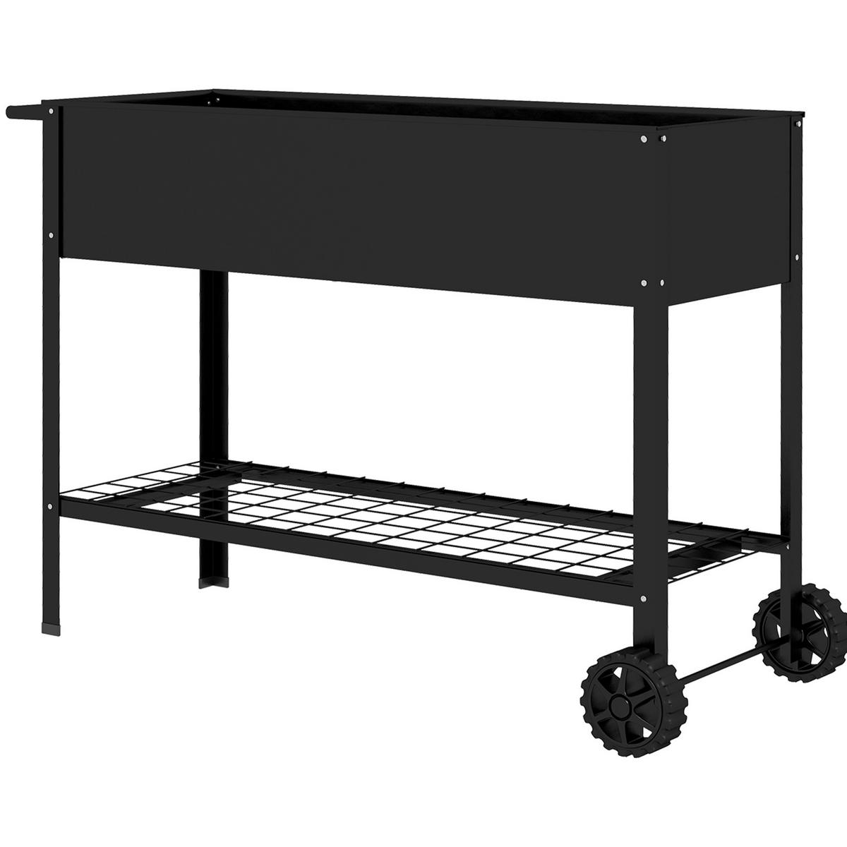HOCHBEET DE-16033 mit Etagere und Rollen Schwarz - Schwarz, Metall (109/80/44cm) - ComfortXL