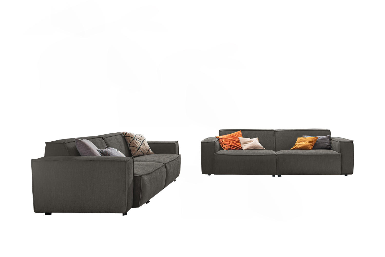 SITZGRUPPE SAMU Grau Webstoff (2er-Set) - Schwarz/Grau, Kunststoff/Textil (256/72/106cm) - KAWOLA