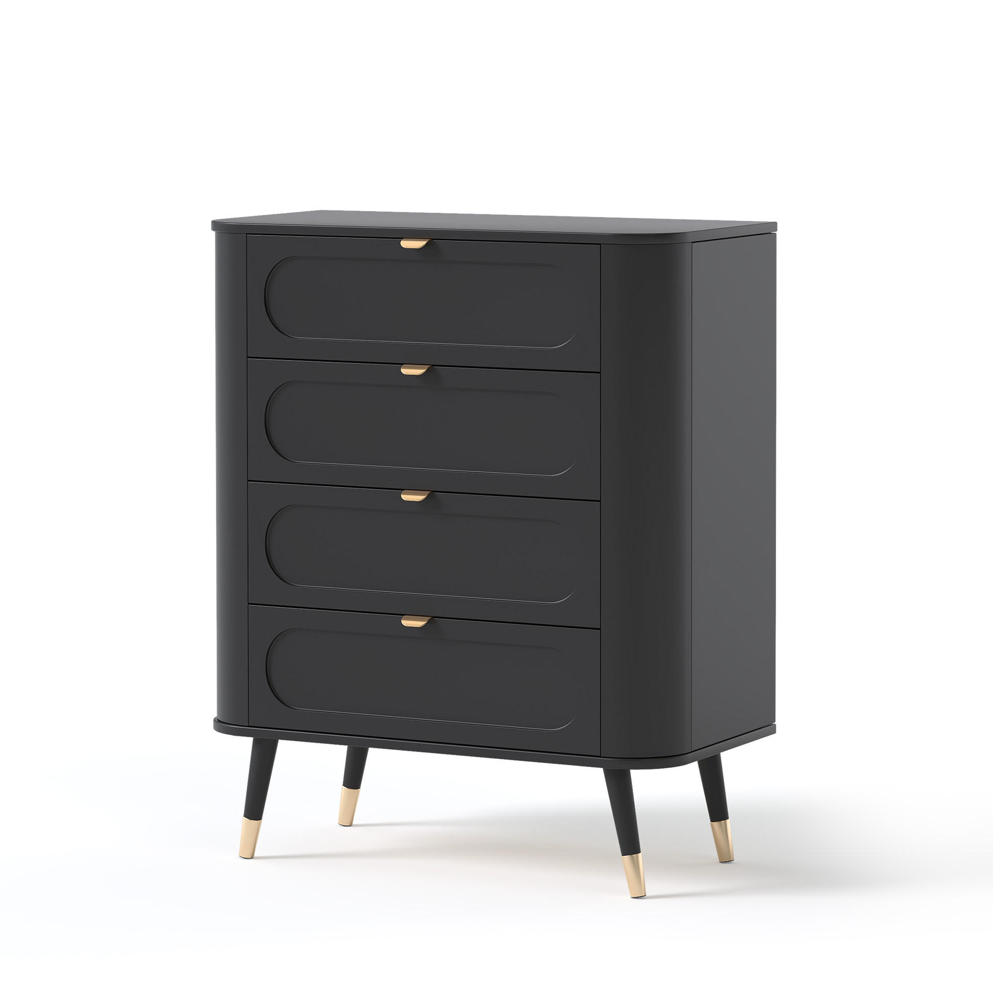 KOMMODE NOIR 78 cm, 4 Schublade(n) Schwarz - Goldfarben/Schwarz, Holzwerkstoff/Metall (78/98.4/40cm) - Idohome