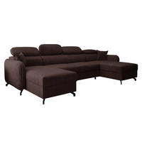 WOHNLANDSCHAFT Ribella 5 Schokobraun 345/180/100 cm mit Schlaffunktion - Schwarz/Braun, Textil/Metall (345/100/180cm) - AX Living