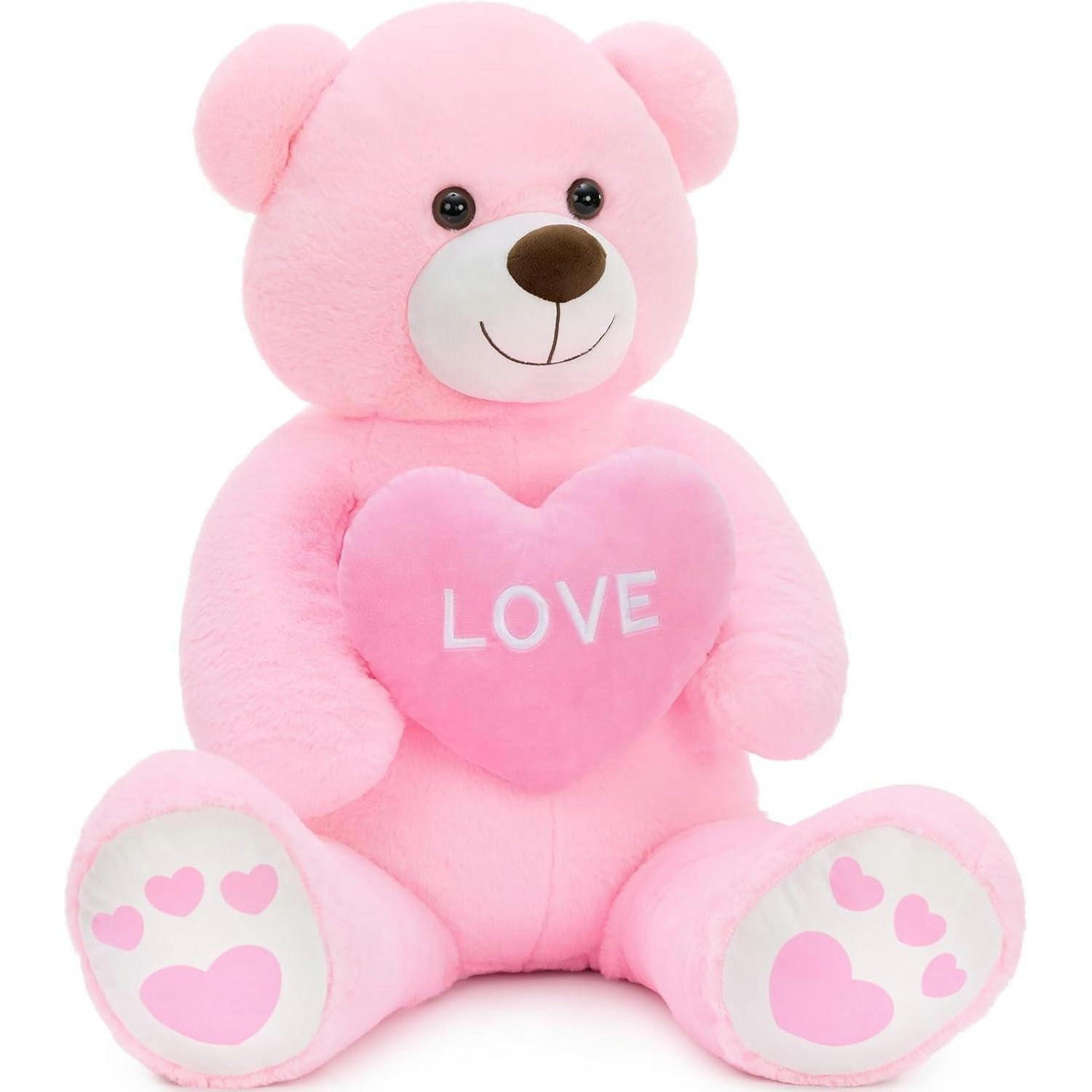 XXXL Kuscheltier Teddybär mit Herz 90 cm Rosa - Rosa, Textil (45/90cm)