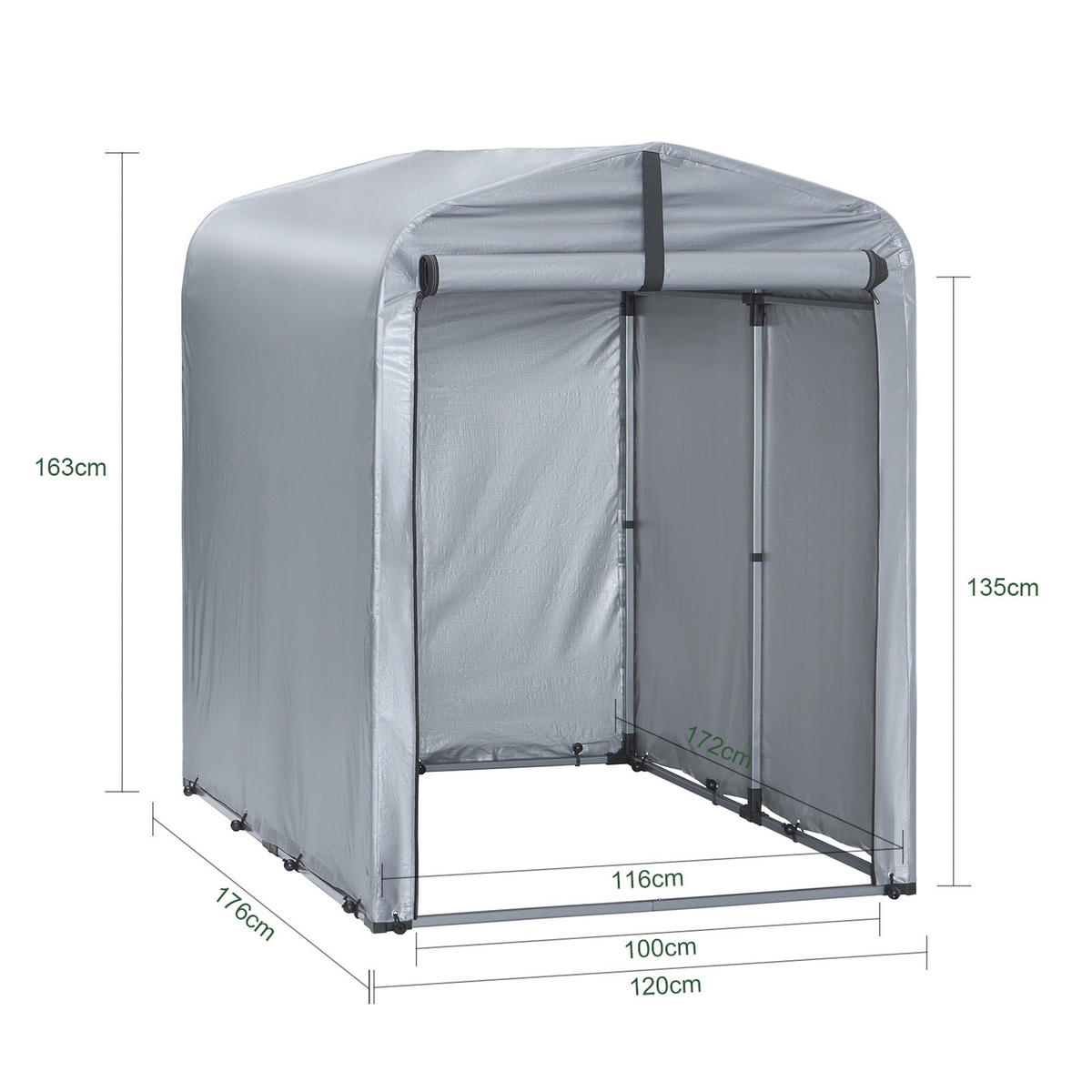 FAHRRADGARAGE für 1-2 Fahrräder, 120x163x176cm, Silber-Eisen - Hellgrau, Metall (120/163/176cm) - SoBuy