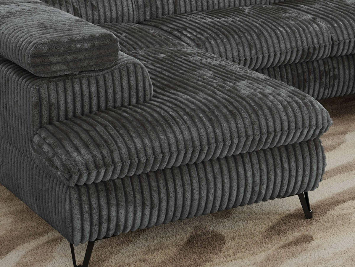 WOHNLANDSCHAFT PABLO U Cord Grau - Dunkelgrau/Schwarz, Textil/Metall (346/76/208cm) - MKS