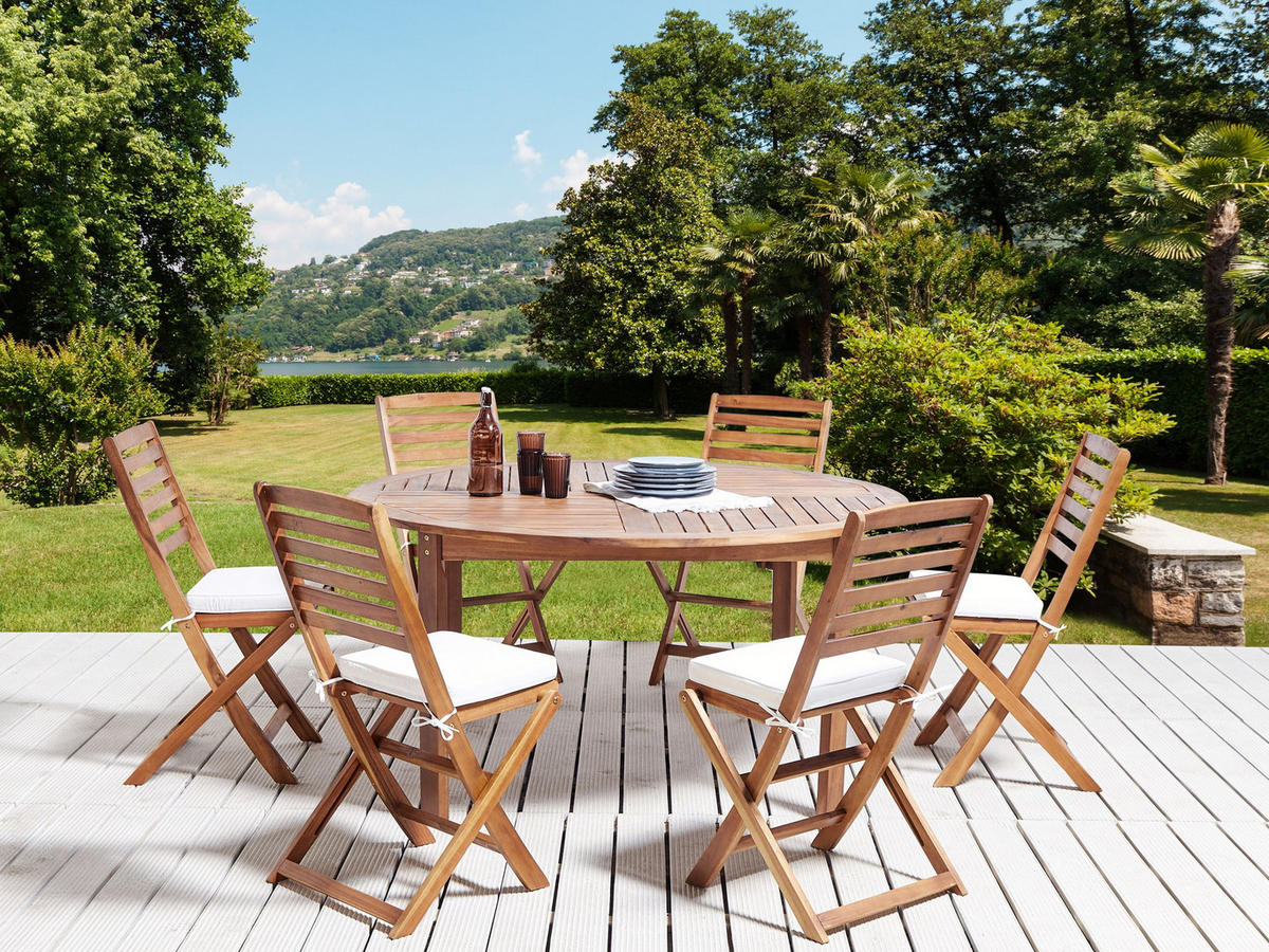 GARTENSTUHLKISSEN 6er-Set Cremeweiß 39/31 cm Tolve - Weiß, Textil (39/5/31cm) - Beliani