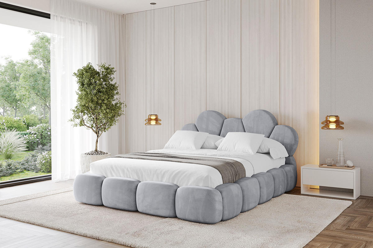 POLSTERBETT mit Bettkasten und Lattenrost, Boxbett ohne Matratze - LANA 200x200 Hellgrau - Hellgrau, Holzwerkstoff/Textil (200/200cm) - ALTDECOR