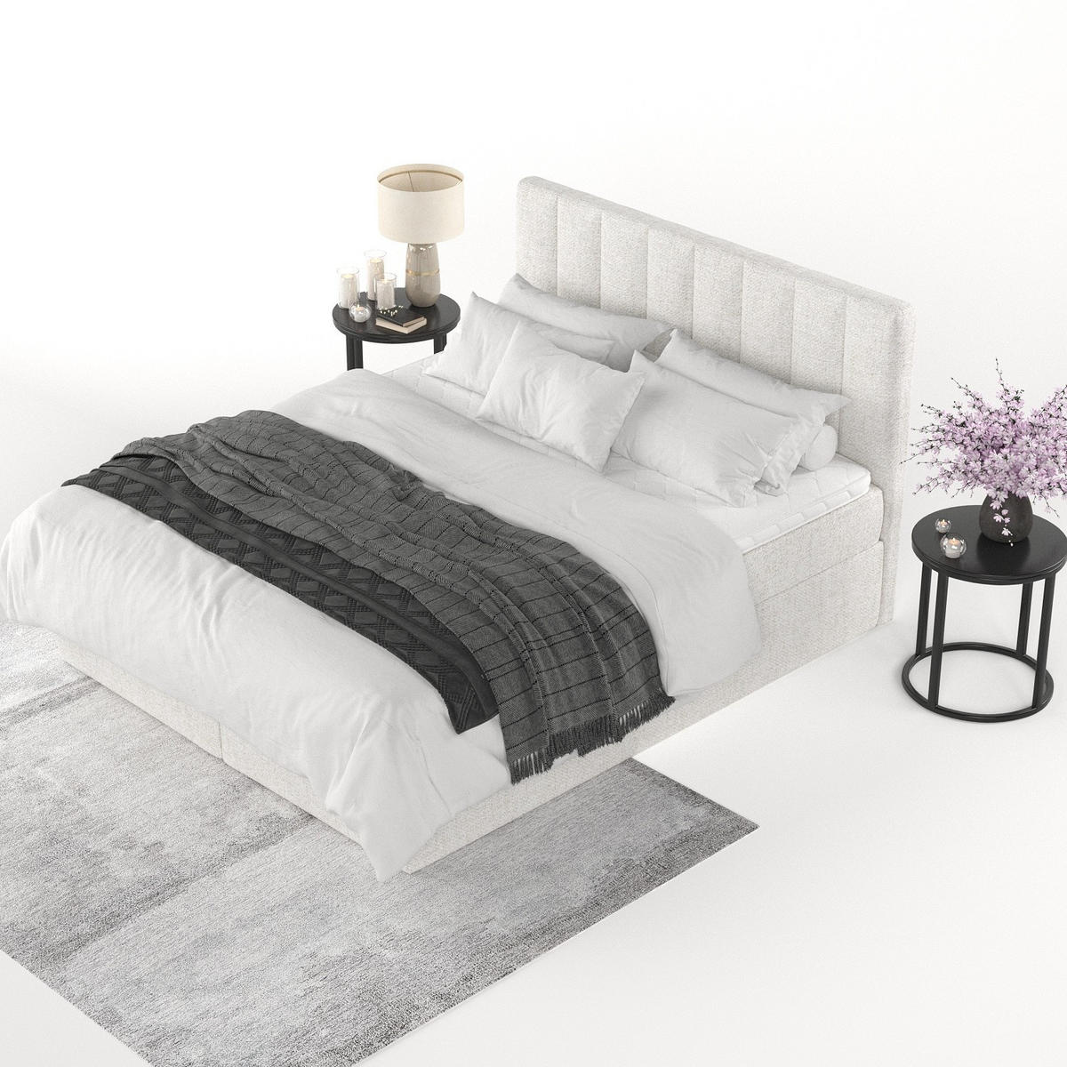 BOXBETT Lusso 180/200 cm Creme im Neve Stoff - Creme/Schwarz, Holz/Holzwerkstoff (180/200cm) - AltaBeds