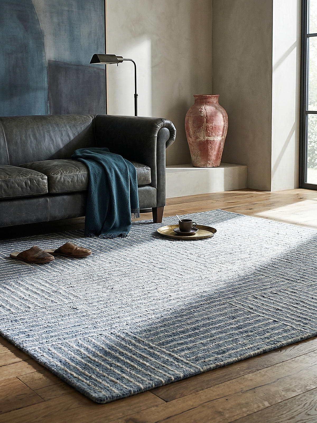 WOLLTEPPICH LEA, mit Schachbrettmuster, Blau, 80 x 150 cm - Blau, Textil (150/80cm) - KADIMA DESIGN