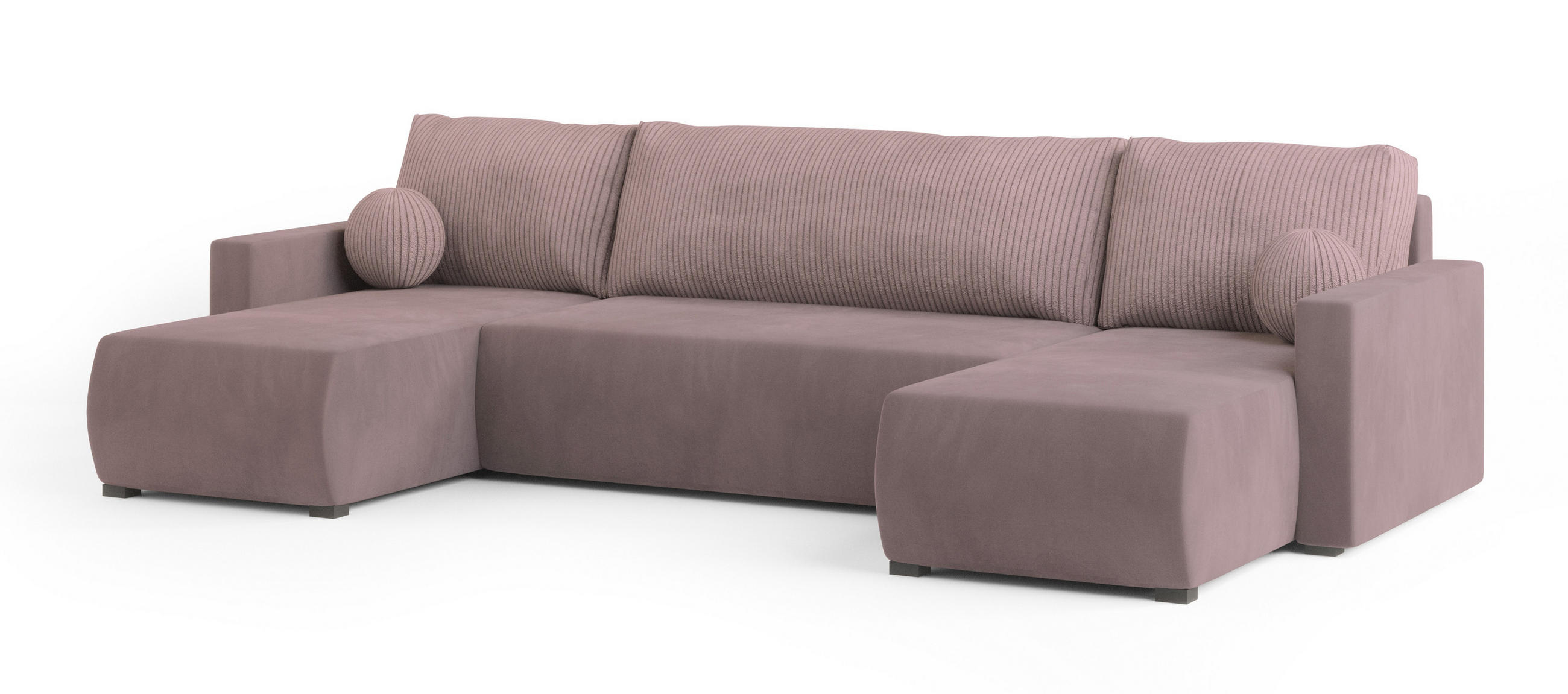 WOHNLANDSCHAFT TESSUN Rosa Plüsch-Stoff mit Schlaffunktion - Rosa, Holz (286/85/143cm) - MASSENO