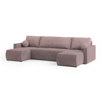 WOHNLANDSCHAFT TESSUN Rosa Plüsch-Stoff mit Schlaffunktion - Rosa, Holz (286/85/143cm) - MASSENO