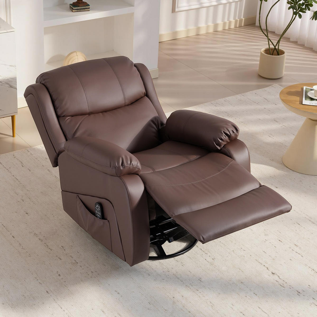 MASSAGESESSEL,8 Massagepunkte Heizung Fußstütze,braun - Braun, Leder (85/100/97cm) - Vallsero