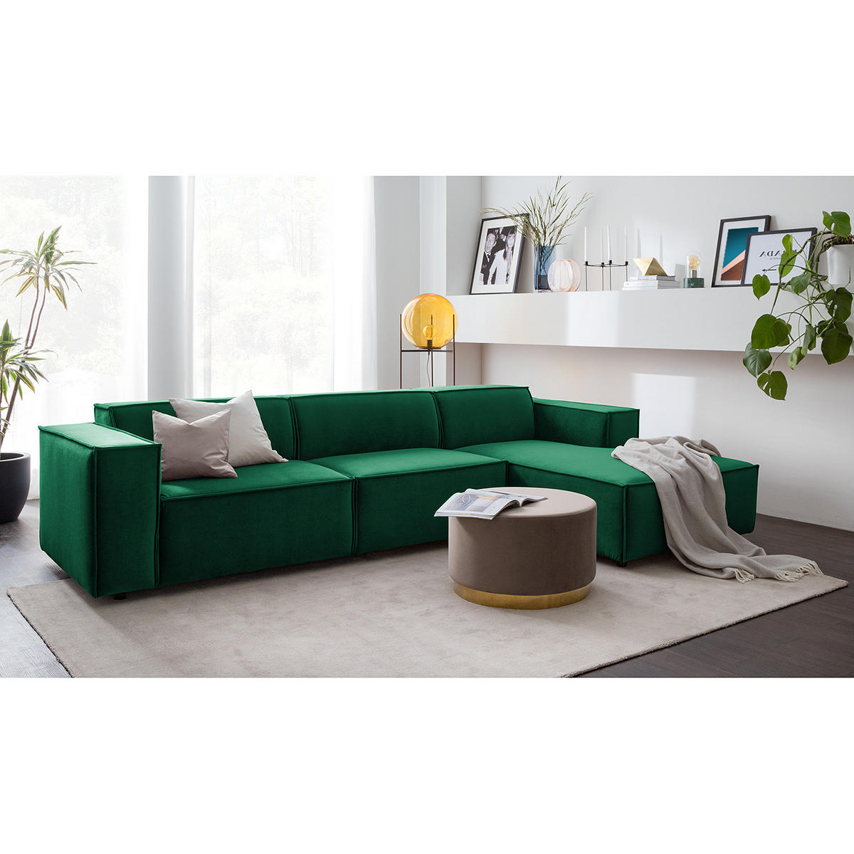 ECKSOFA mit Longchair - Dunkelgrün/Schwarz, Kunststoff/Textil (294/177cm) - home24