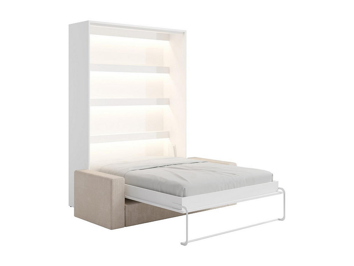 SCHRANKBETT - 2 Personen - holz - weiß Rapili - Weiß, Holz (140/200cm) - Vente-Unique