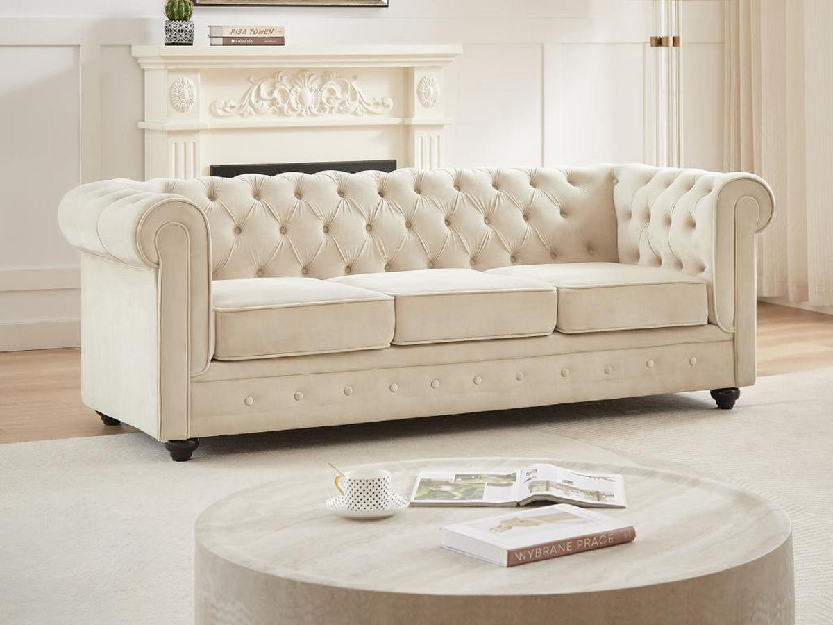 SOFA 3-Sitzer & Sessel - Samt - Beige - CHESTERFIELD - Beige, Textil (88/72/205cm) - Vente-Unique