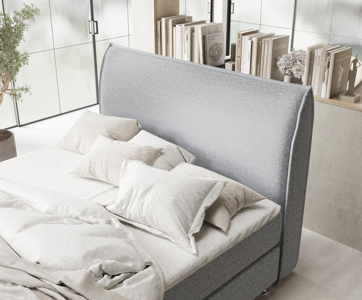 BOXSPRINGBETT Chermin Grau 140/200 cm mit Latex-Topper - Silberfarben/Grau, Holz/Holzwerkstoff (140/200cm) - Maison de Reve
