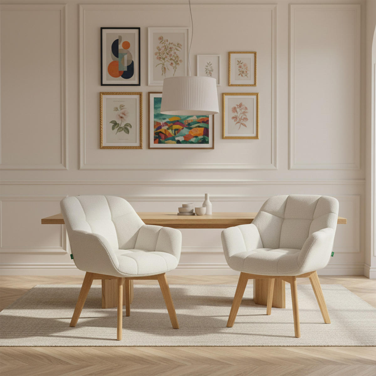 ESSZIMMERSTUHL Mika-Ava 2er-Set - Honigeiche/Creme, Eichenholz/Holz (65/81/66cm) - DUBI Möbel