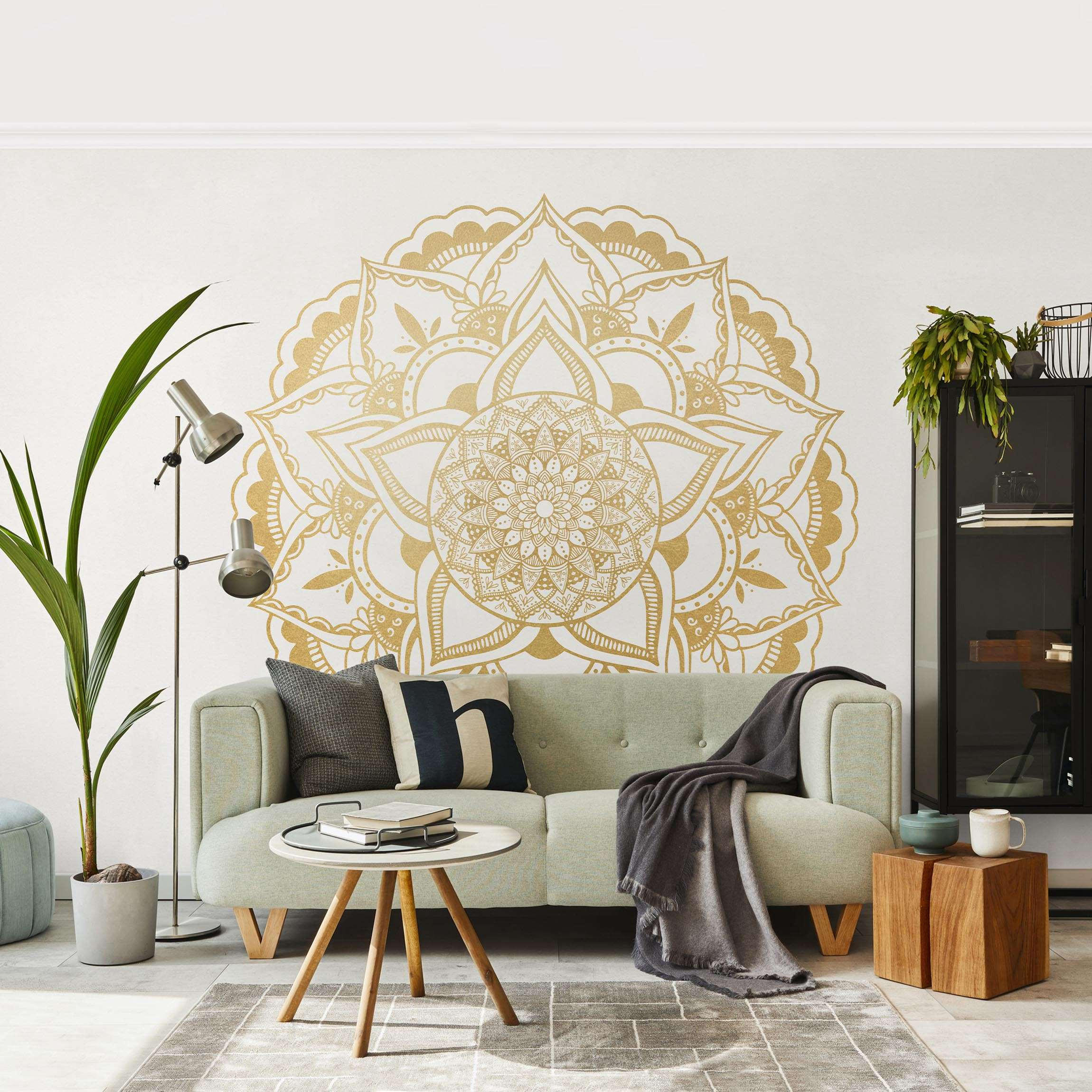 FOTOTAPETE Mandala Blume gold weiß 336/225 cm - Goldfarben, Papier (336/225cm) - Bilderwelten