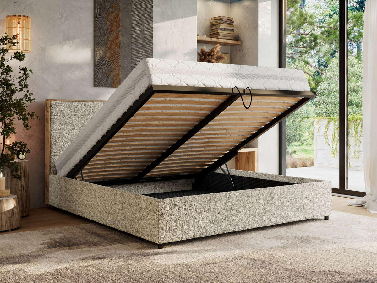 POLSTERBETT LERIO CLASSIC 160/200 - Beige Strukture - ohne Matratze - Beige, Textil (160/200cm) - MKS