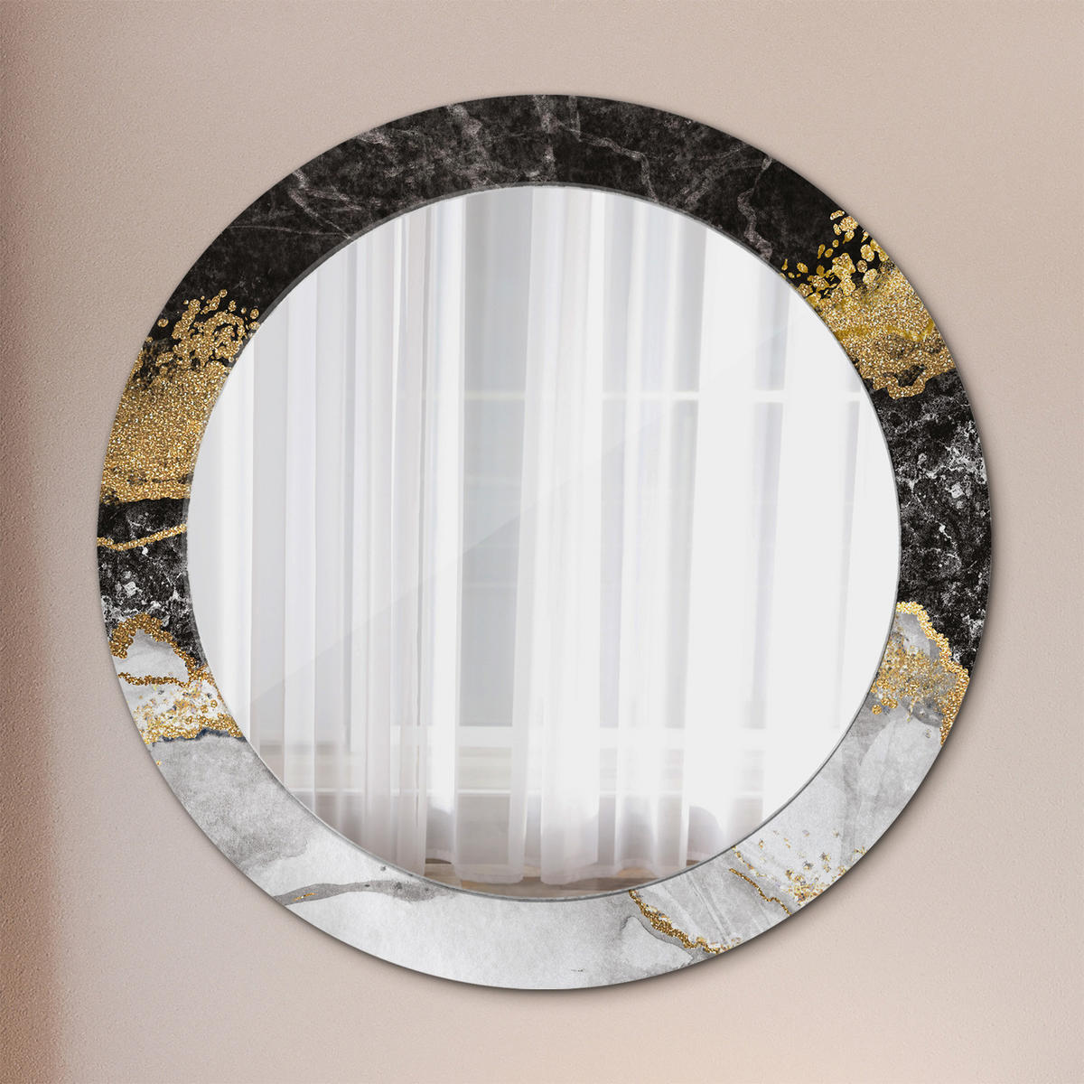 SPIEGEL Ø70 cm Rund mit Aufdruck - Goldfarben, Glas (70/70/0.4cm) - TULUP