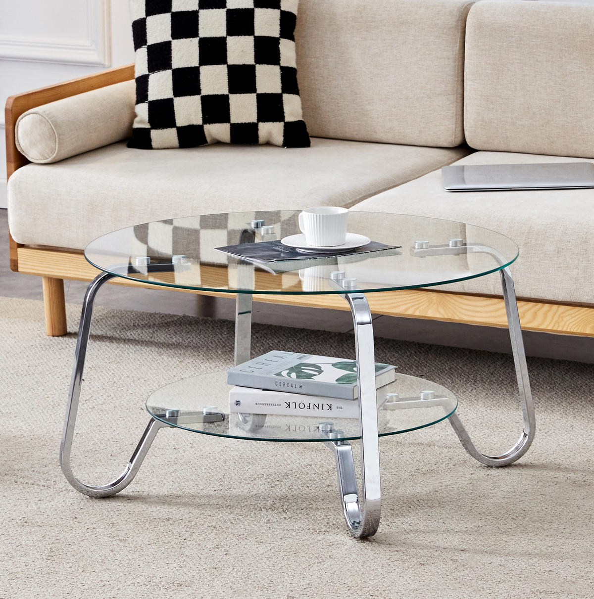 COUCHTISCH 80/80/45 cm silber aus Metall mit 2 Ebenen - Silberfarben, Metall (80/80/45cm) - OKWISH