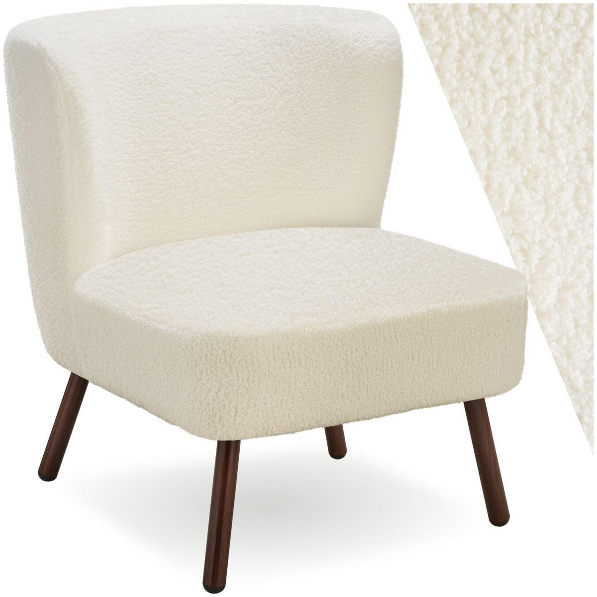 COCKTAILSESSEL Teddy Robina, 61 x 68 x 69 cm, Bouclé off-white - Weiß, Kunststoff (61/69/68cm) - tectake