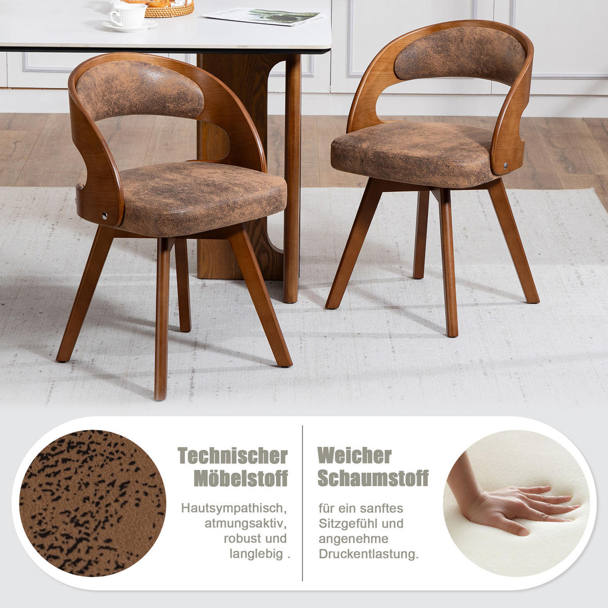 ESSZIMMERSTUHL 2er-Set drehbar mit Leinenkissen, Kaffee - Mokka, Textil (41/72/44cm)