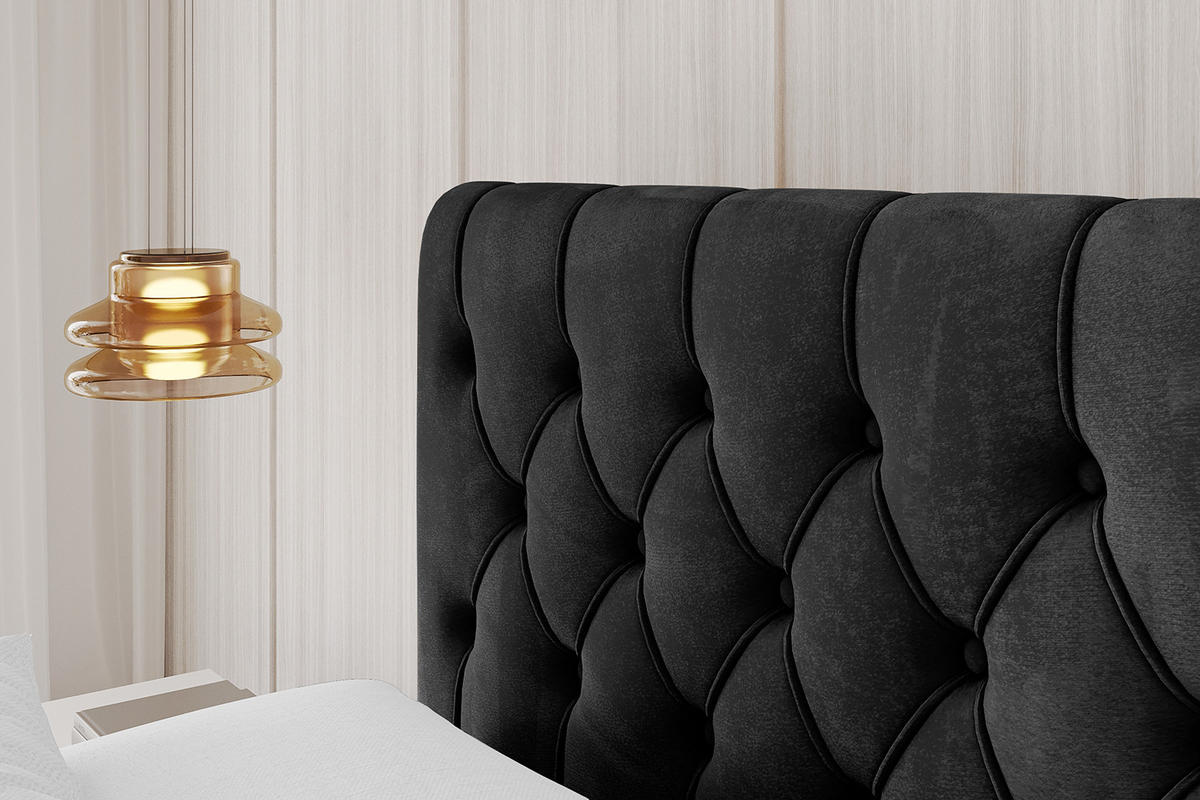 POLSTERBETT mit Bettkasten, Fußteil und Lattenrost, Boxbett mit Matratze H3/H4 - RENO-Z 180x200 Schwarz - Schwarz, Holzwerkstoff/Textil (180/200cm) - ALTDECOR