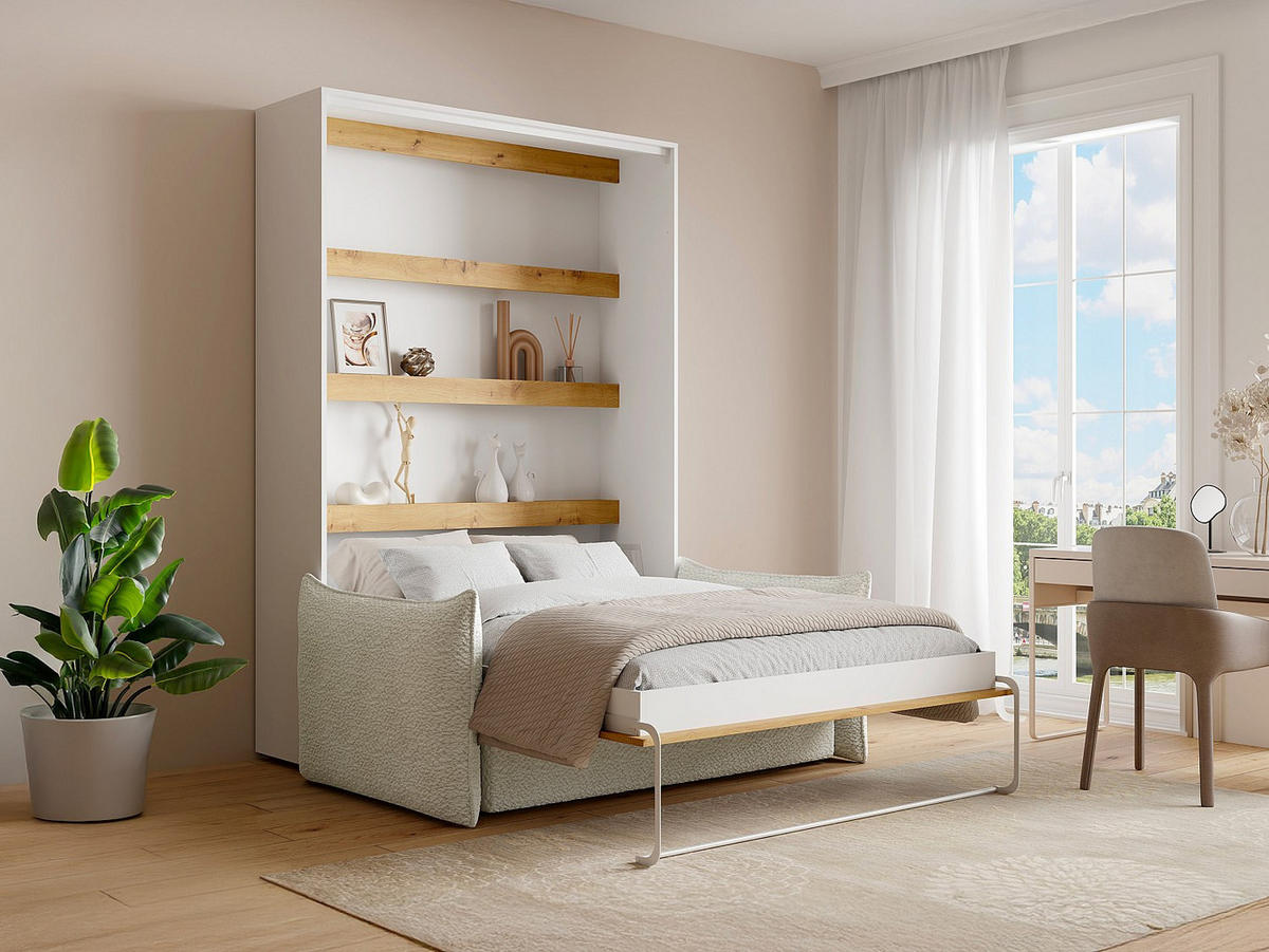 SCHRANKBETT - -Sitzer - Holz, Platte - Naturfarben Hell, Weiß - - Naturfarben/Weiß, Holz (239.2/208cm) - Vente-Unique