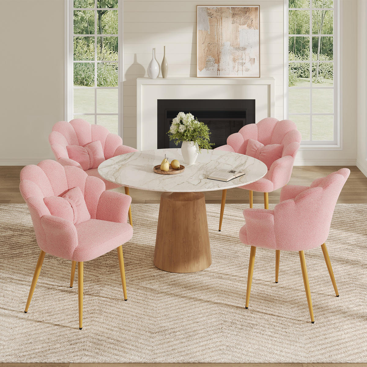 ARMLEHNSTUHL-SET 4 Stück, Blütenblatt-Design, DE-42136, Rosa - Pink, Holzwerkstoff (65.5/85/64cm) - ComfortXL
