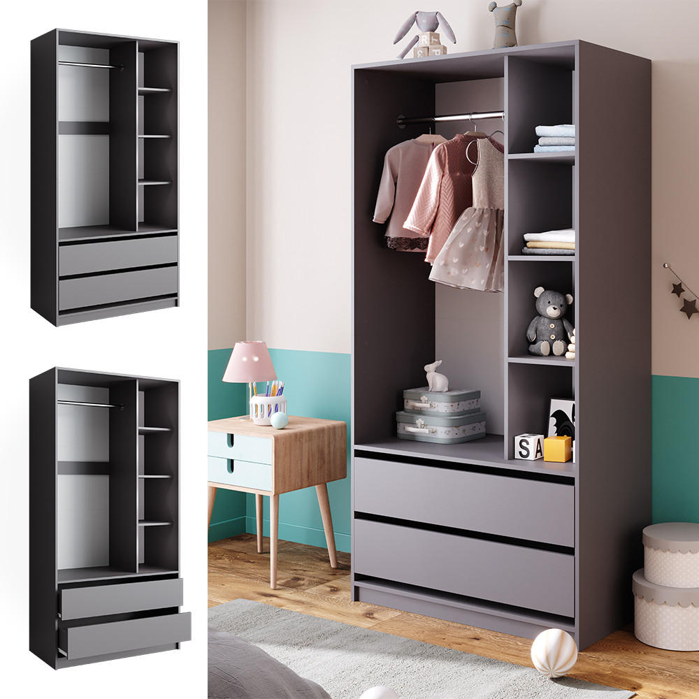 KINDERKLEIDERSCHRANK Elmo Anthrazit 100 x 200 cm mit 2 Schubladen - Anthrazit, Holzwerkstoff (100/200/50cm) - Vicco