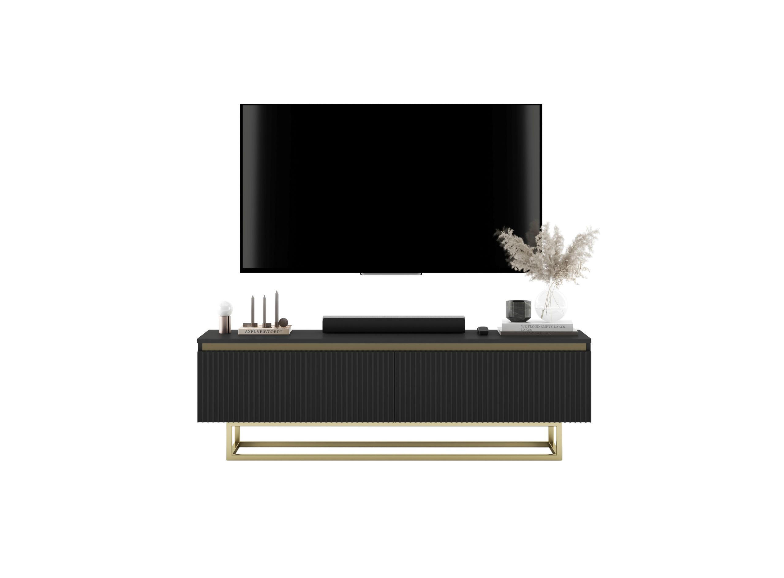 Thumbnail - Meble Lindner Tv-Schrank, Schwarz, Holzwerkstoff, 2 Fächer, Rechteckig, 140x44x35 cm, Wohnzimmer, Wohnwände, Lowboards, ...