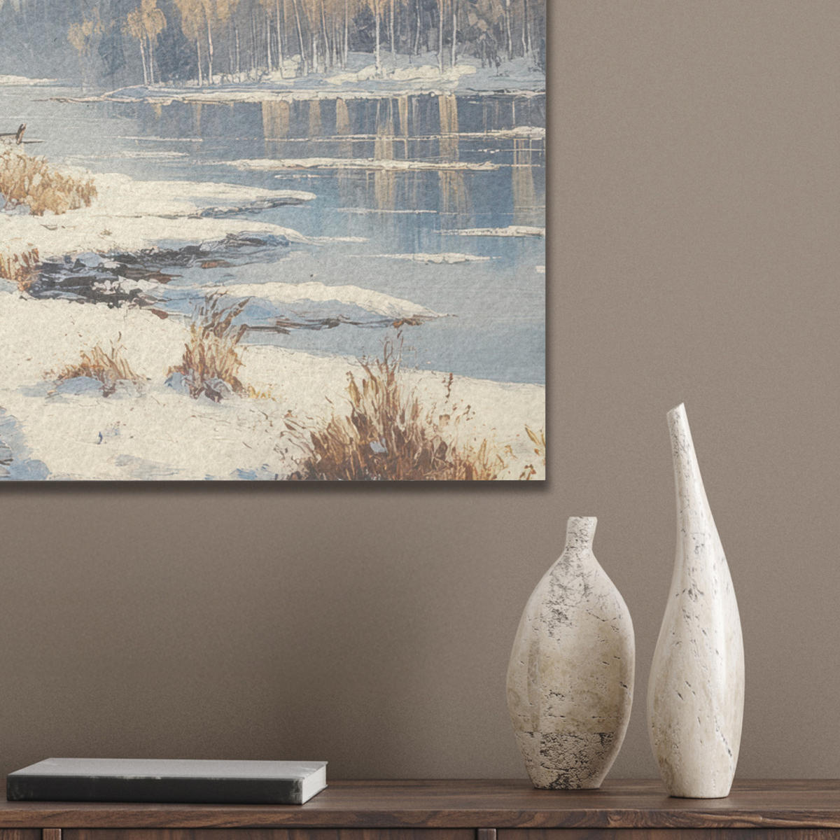 AKUSTIKBILD Winter - Schnee - Zuhause - Natur Wanddeko 70x50 cm - Hellbraun, Kunststoff (70/50/0.9cm) - MuchoWow