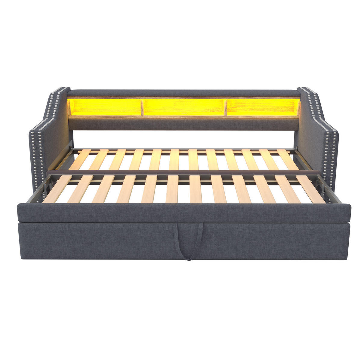SCHLAFSOFA 90/190 cm ausziehbar mit LED-Beleuchtung, USB-Anschluss und Ablagefächern, Dunkelgrau - Dunkelgrau, Textil (203.5/74/194cm) - Redom