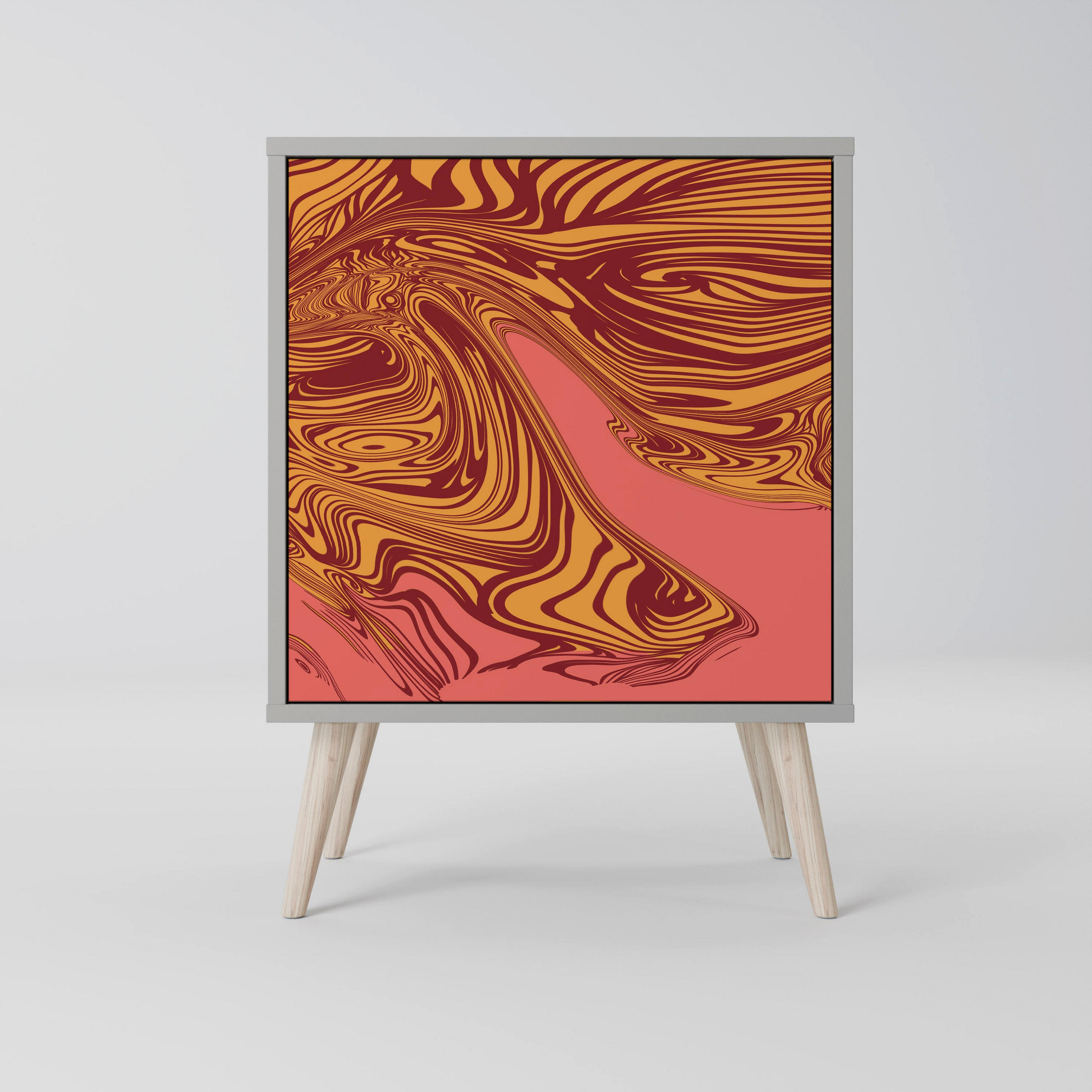 SIDEBOARD FLOATING THOUGHTS, Grau, 57,5x42x77,5 cm, Schräge Buchenholzfüße - Buchefarben/Multicolor, Holzwerkstoff/Buchenholz (57.5/77.5/42cm) - SpaceRebels