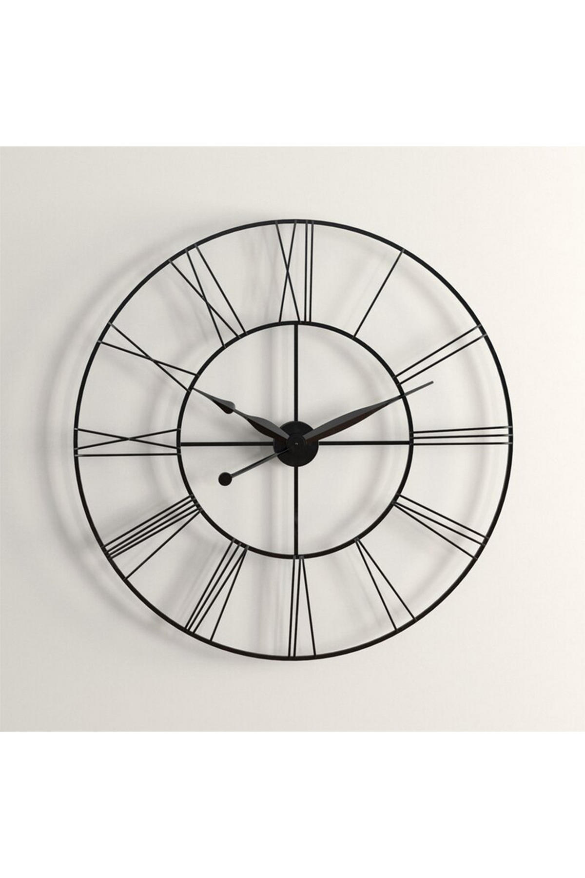 WANDUHR mit Römischen-Ziffern aus Eisen in Schwarz Round Leises Uhrwerk Präzise Zeitanzeige Durchmesser 60 cm - Schwarz, Metall (60/1/60cm) - Livingandhome