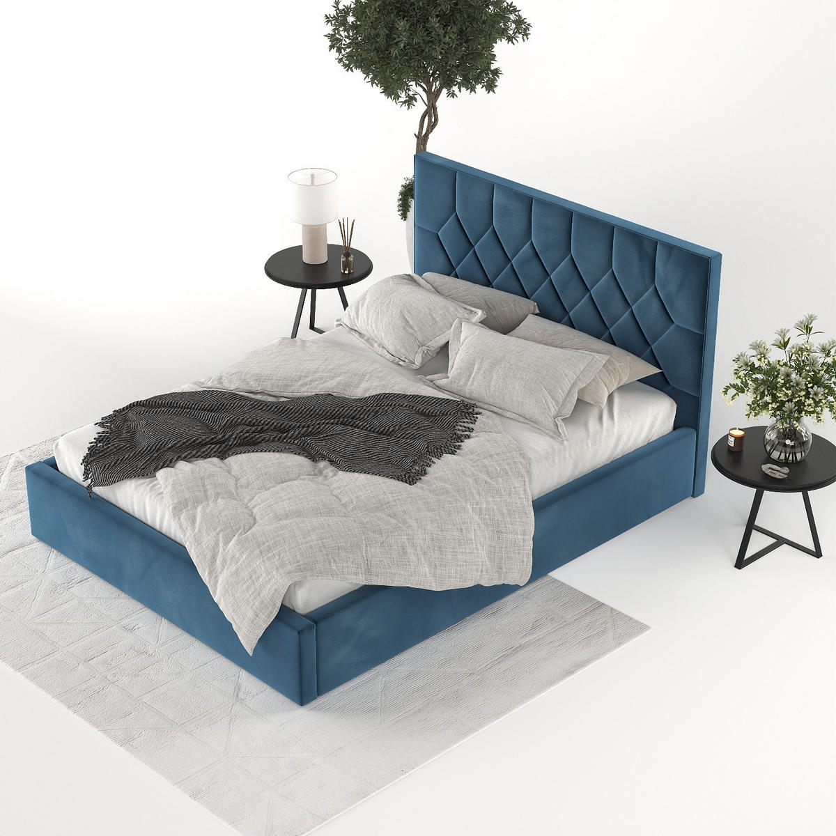 POLSTERBETT Brisa 180/200 cm Dunkelblau im Kronos Stoff - Schwarz/Naturfarben, Holz/Holzwerkstoff (180/200cm) - AltaBeds