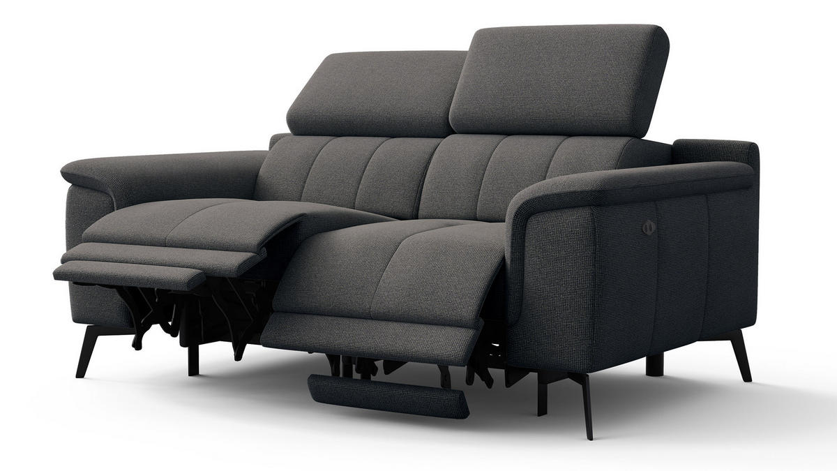 RELAXSOFA FIERO 2-Sitzer mit 2 Relaxfunktionen, dunkelgrau - Dunkelgrau/Schwarz, Holzwerkstoff/Textil (170/82/103cm) - Courtois Laville
