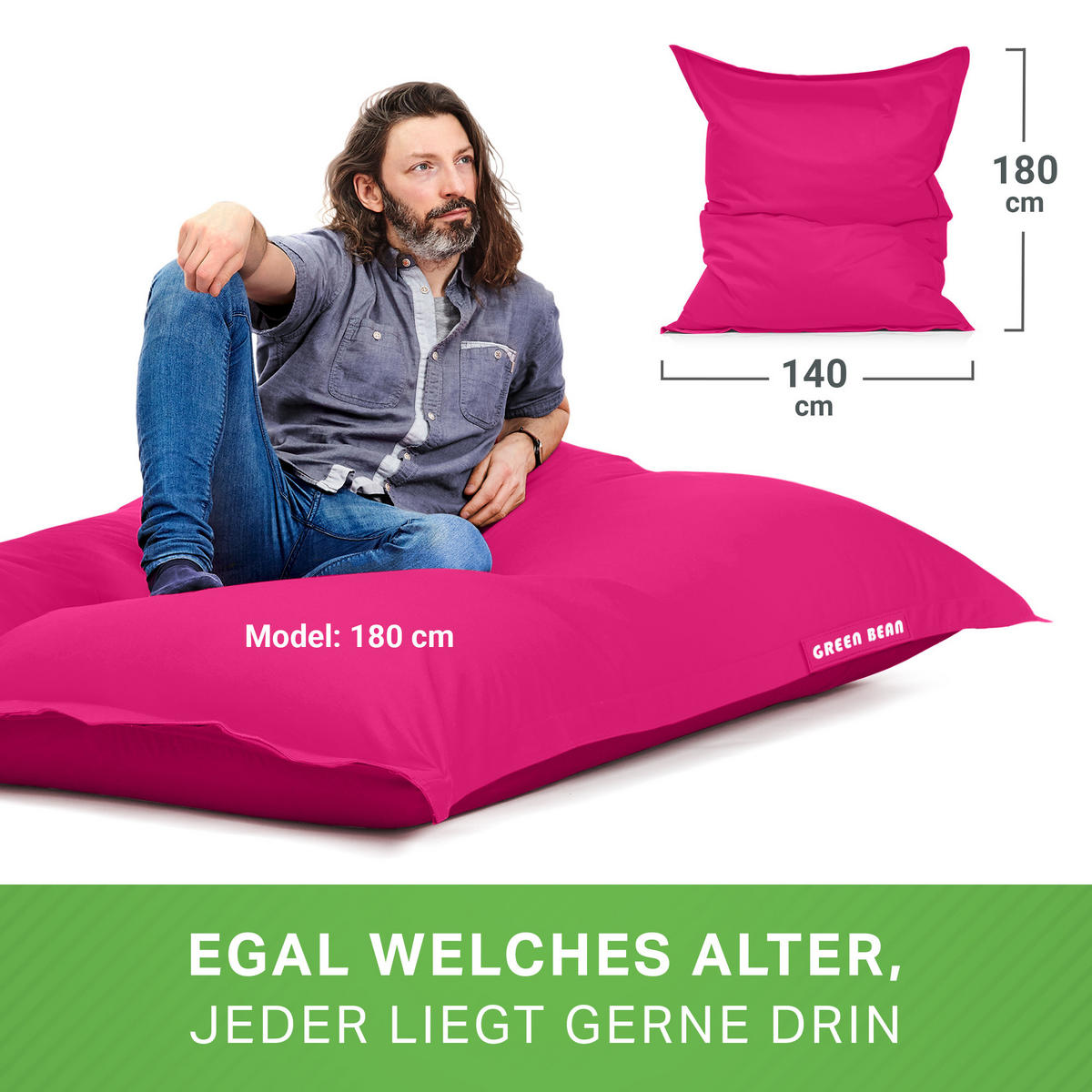 XXL-SITZSACK + Pouf 2er Set - 140x180cm - Pink, Textil (140/25/180cm) - Green Bean