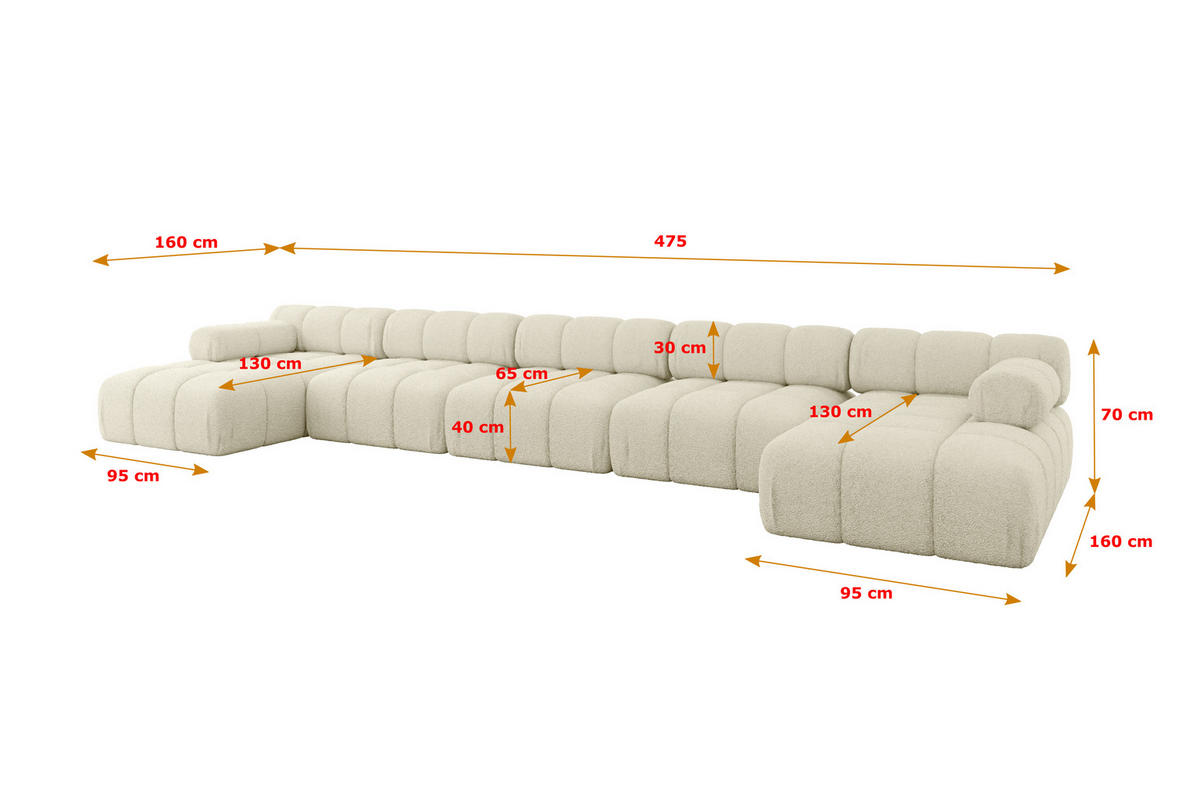 WOHNLANDSCHAFT modulares Sofa Tesso-U3 - 475x160x70 cm Beige Bouclé - Beige, Holzwerkstoff/Textil (475/70/160cm) - ALTDECOR