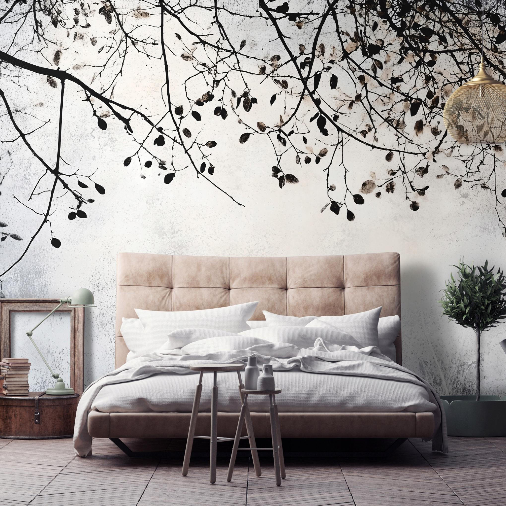FOTOTAPETE Baum Zweige Vlies Tapete Wohnzimmer Schlafzimmer 400x280 - Grau, Papier (400/280cm) - Wallarena