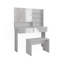 SCHMINKTISCH Azur Weiß 120 cm mit Spiegelregal, Bank & LED-Beleuchtung - Weiß Hochglanz/Weiß, Holzwerkstoff (120/83.5/40cm) - Vicco