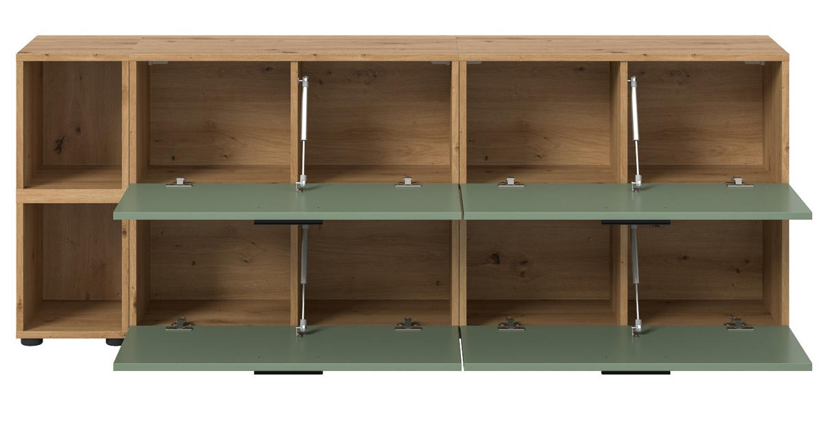 TV-LOWBOARD Grün, Eiche Artisan 176 cm, Fernsehtisch hängend / stehend - Schwarz/Eiche Artisan, Holzwerkstoff/Kunststoff (176/67/34cm) - Inn.Furn