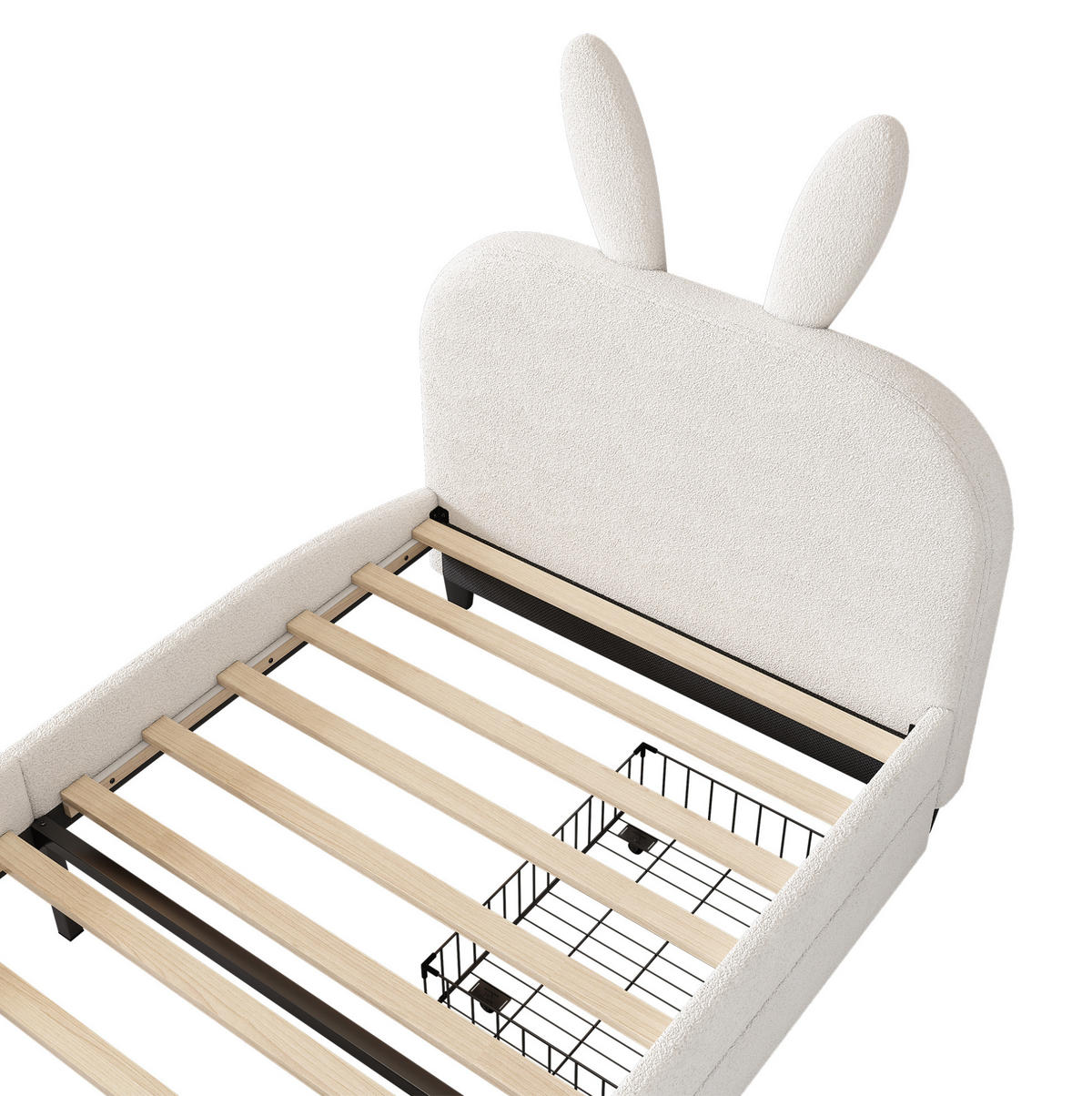 KINDEREINZELBETTEN aus Plüsch und MDF 90x200 cm in Weiß mit 2 Schubladen - Weiß, Textil (90/200cm) - Modfu