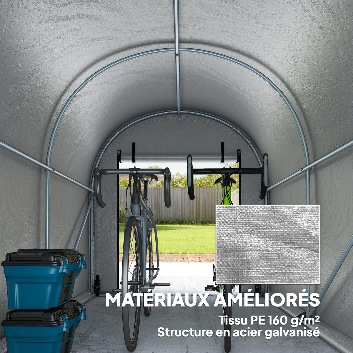 FAHRRADGARAGE DE-16895 160g/m² PE mit UV-Schutz Hellgrau - Hellgrau, Kunststoff (159/185/240cm) - ComfortXL