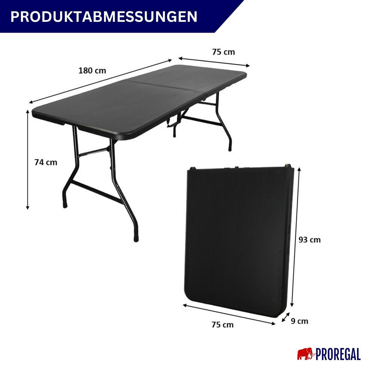 BUFFETTISCH klappbar 180x75cm 8 Personen Kunststoff Schwarz - Schwarz, Kunststoff (75/180/74cm) - CHEFGASTRO