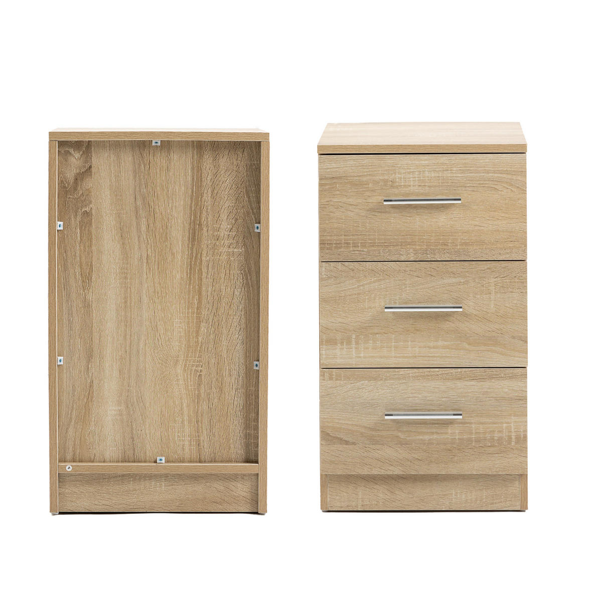 NACHTTISCH-SET (2 Stück) aus Spanplatte mit 3 Schubladen, 37,6/35,2/65,5 cm, Natur - Naturfarben, Holzwerkstoff (37.6/65.5/35.2cm) - Redom