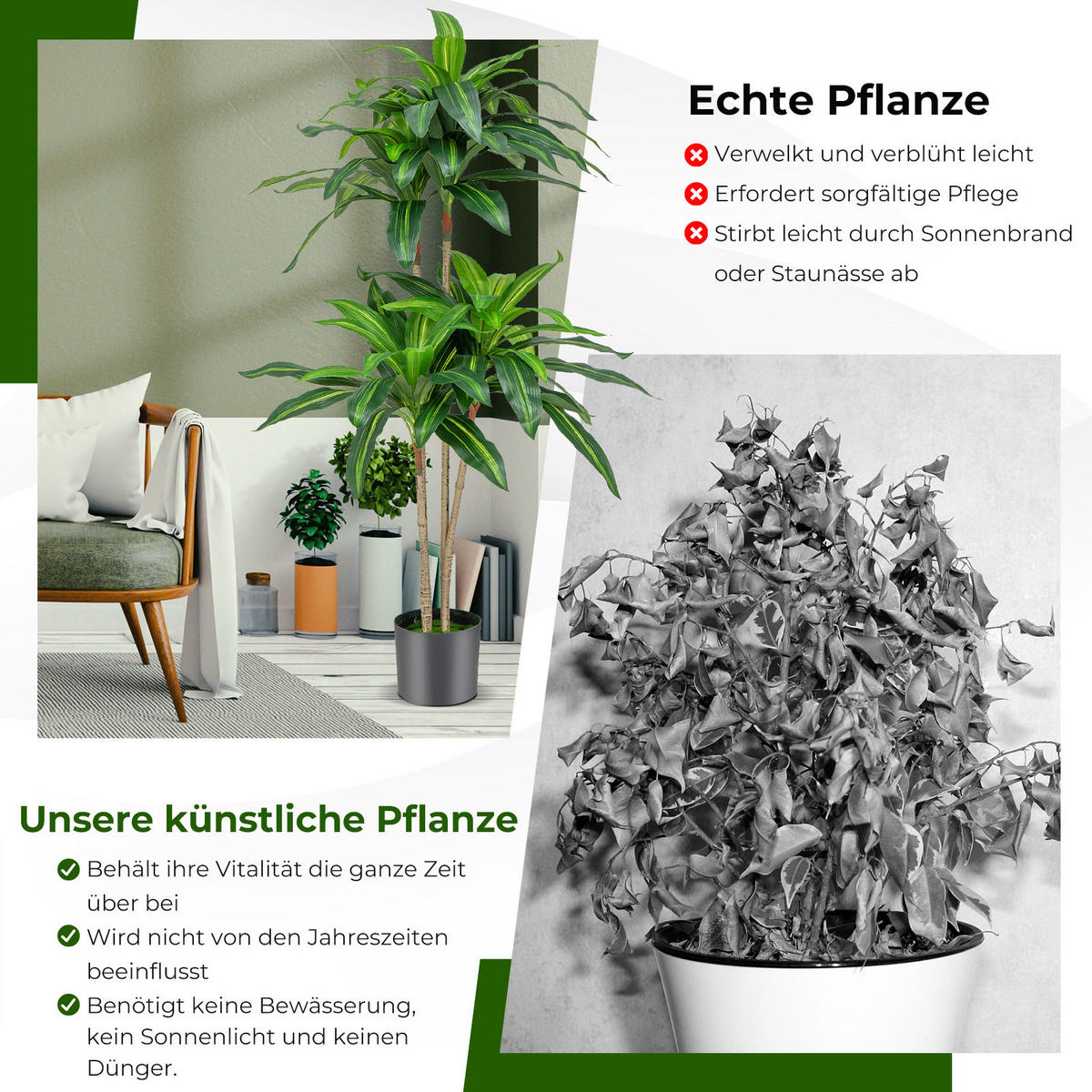 KUNSTPFLANZE Grün - Grün, Kunststoff (140cm) - COSTWAY